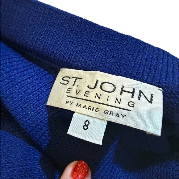 St. John Evening Blue Knit Bib Skirt Suit Jacket 12 Skirt 8 Embellished Peacock - Picture 11 of 16